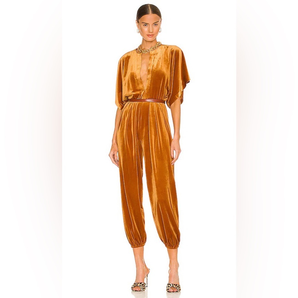 Norma Kamali Rectangle Jog Jumpsuit in Bronze/Orange Velvet